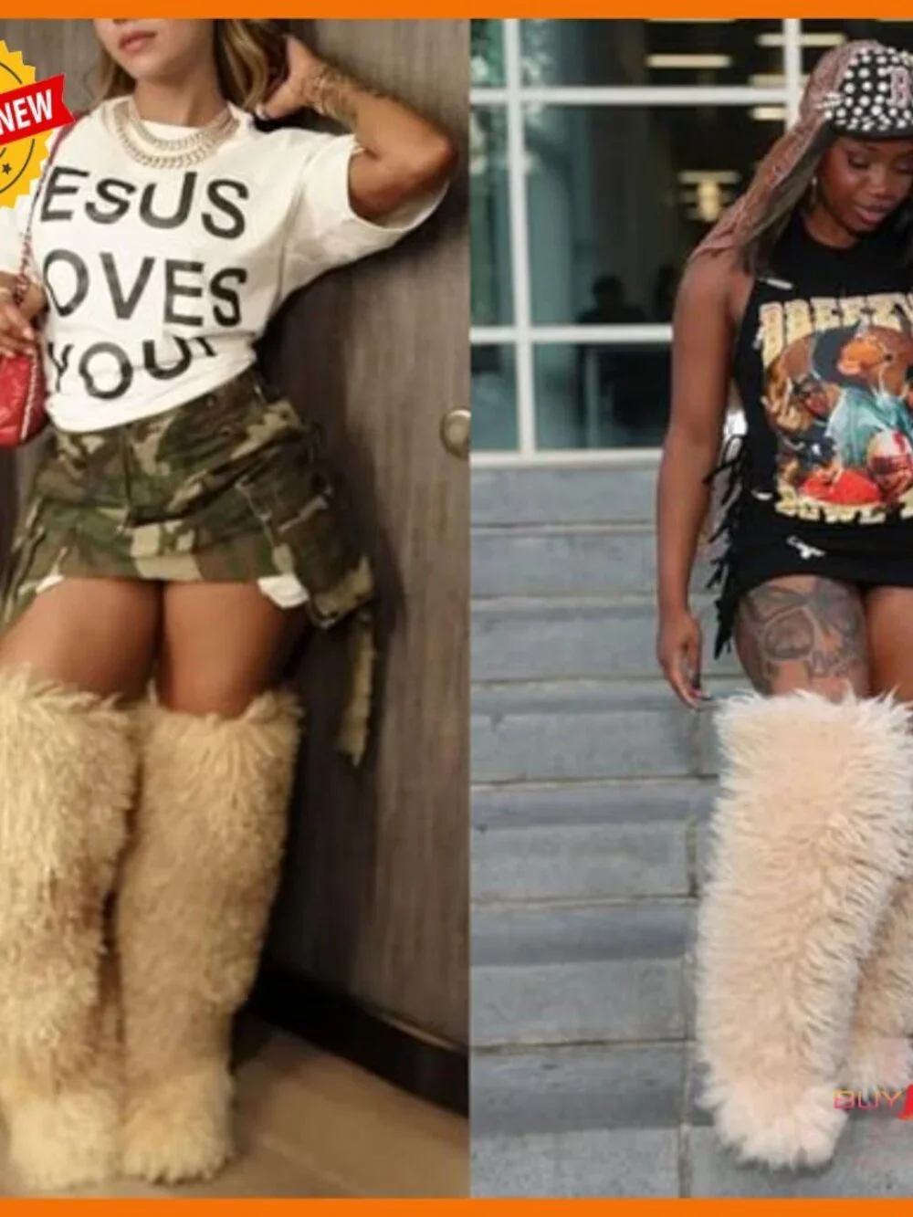 29 Inch Over the Knee Faux Fur Snow Boots Winter Thigh High Boots